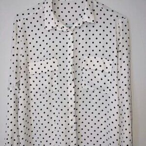 Zara Basic White Button-down with Black Polka Dots Size S